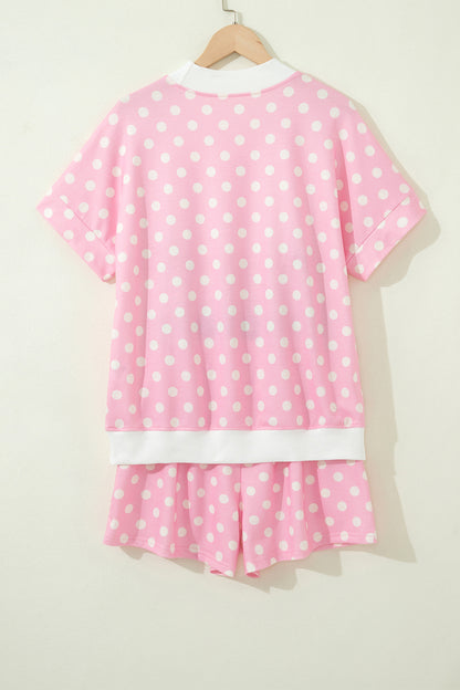 Polka Dot Colorblock Mock Neck & Shorts Set