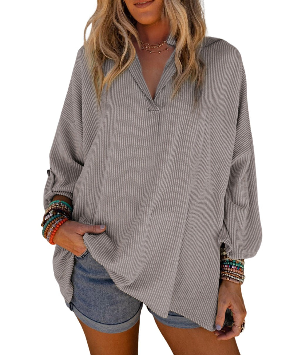 Ribbed Tab Sleeve Oversized Top