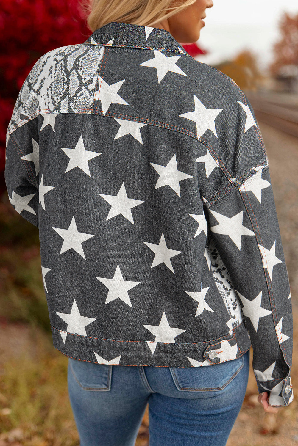 Star Snakeskin Patchwork Denim Jacket