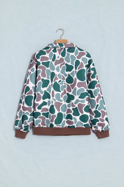 Retro Camo Colorblock Snap Button Pullover Sweatshirt
