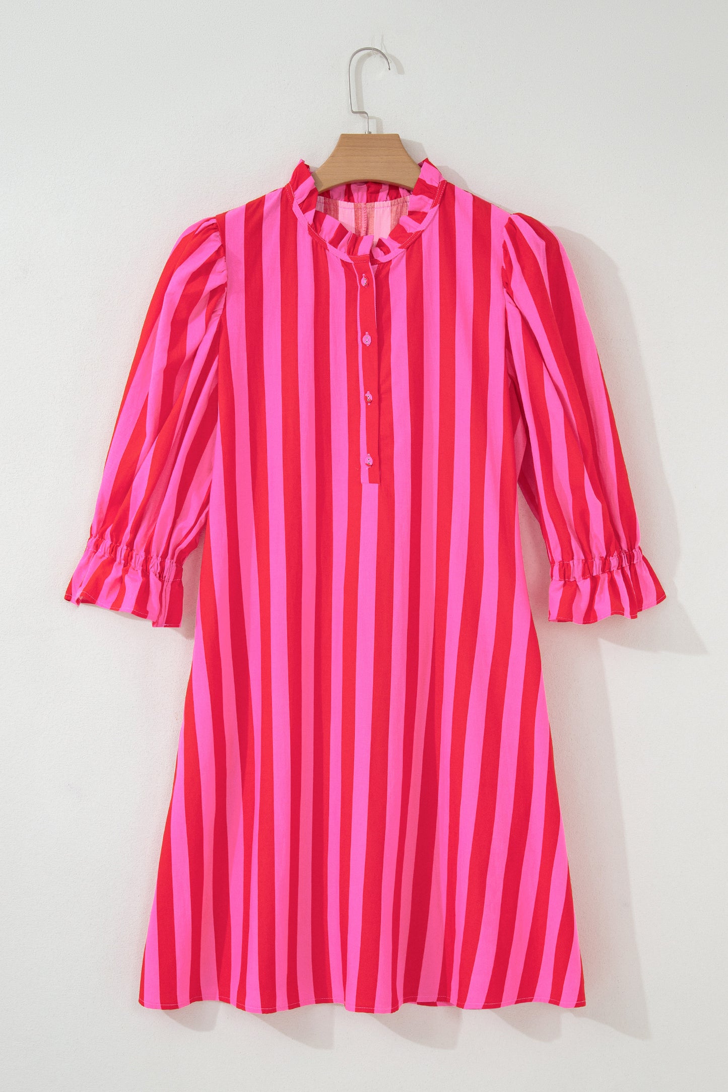 Plus Size Stripe Frilled Collar Button Mini Dress