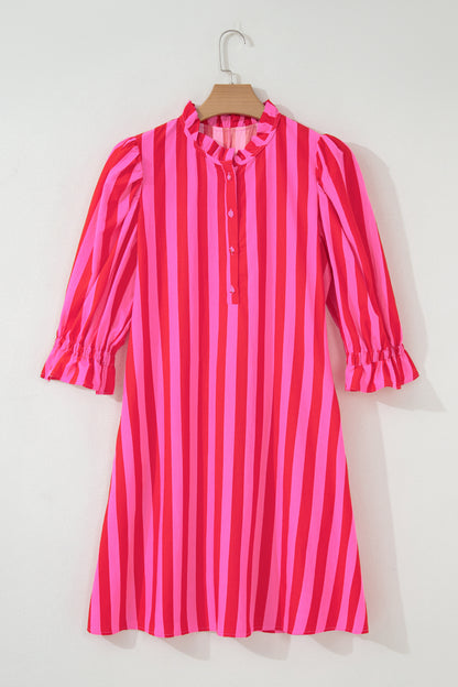 Plus Size Stripe Frilled Collar Button Mini Dress