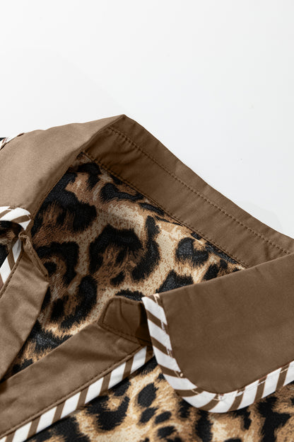 Leopard Collared 3/4 Sleeve Shirt and Pants Set