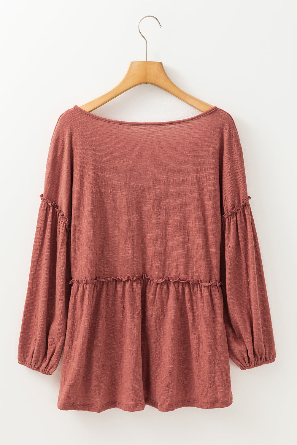 Textured V-Neck Puff Sleeve Blouse