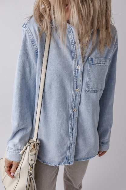 Denim Chest Pocket Buttoned Shacket