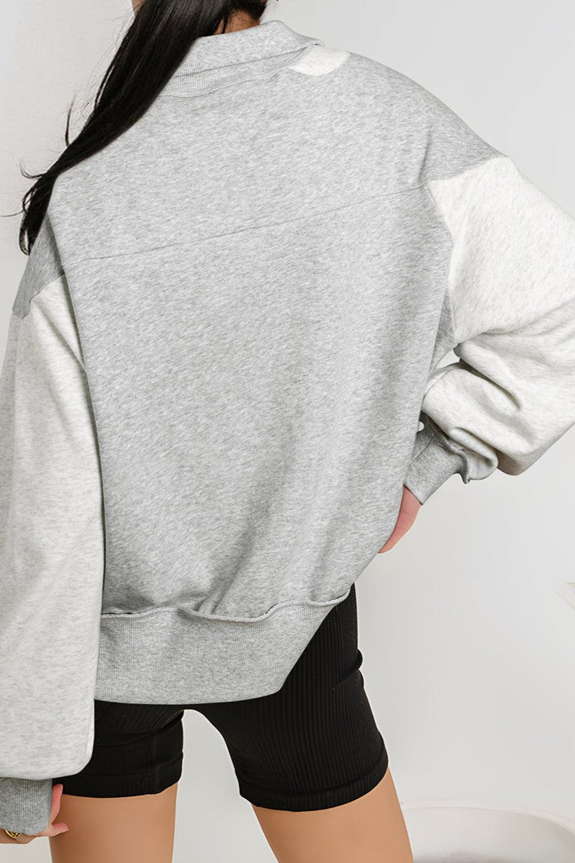 Half Zip Collared Side Slit Sweatshirt