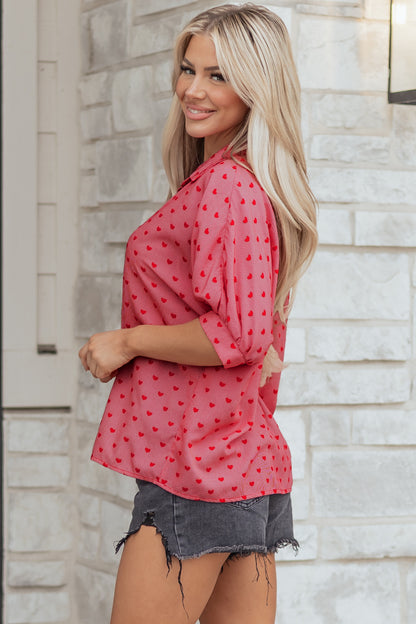 Valentine Heart Short Sleeve Buttoned Shirt