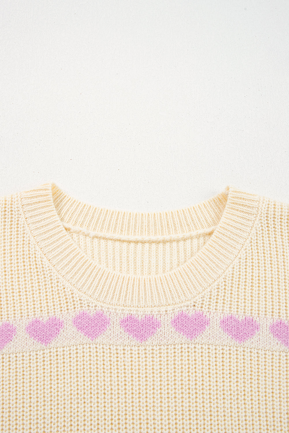 Valentine Heart Ribbed Knit Crewneck Sweater