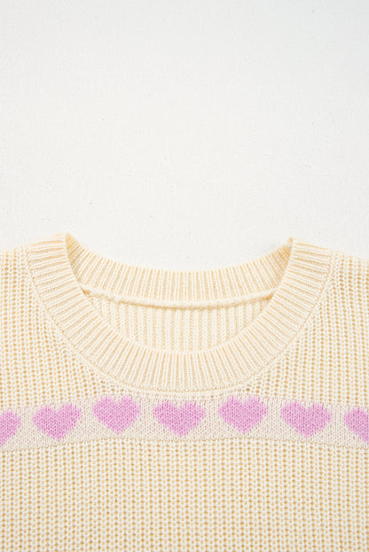 Valentine Heart Ribbed Knit Crewneck Sweater