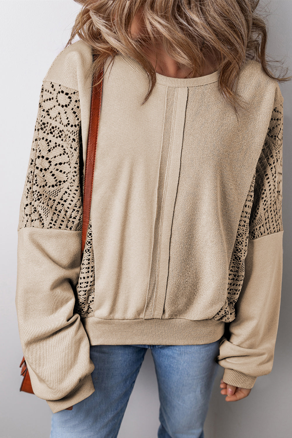 Crochet Reserve Seam Ribbed Trim Sweatshirt