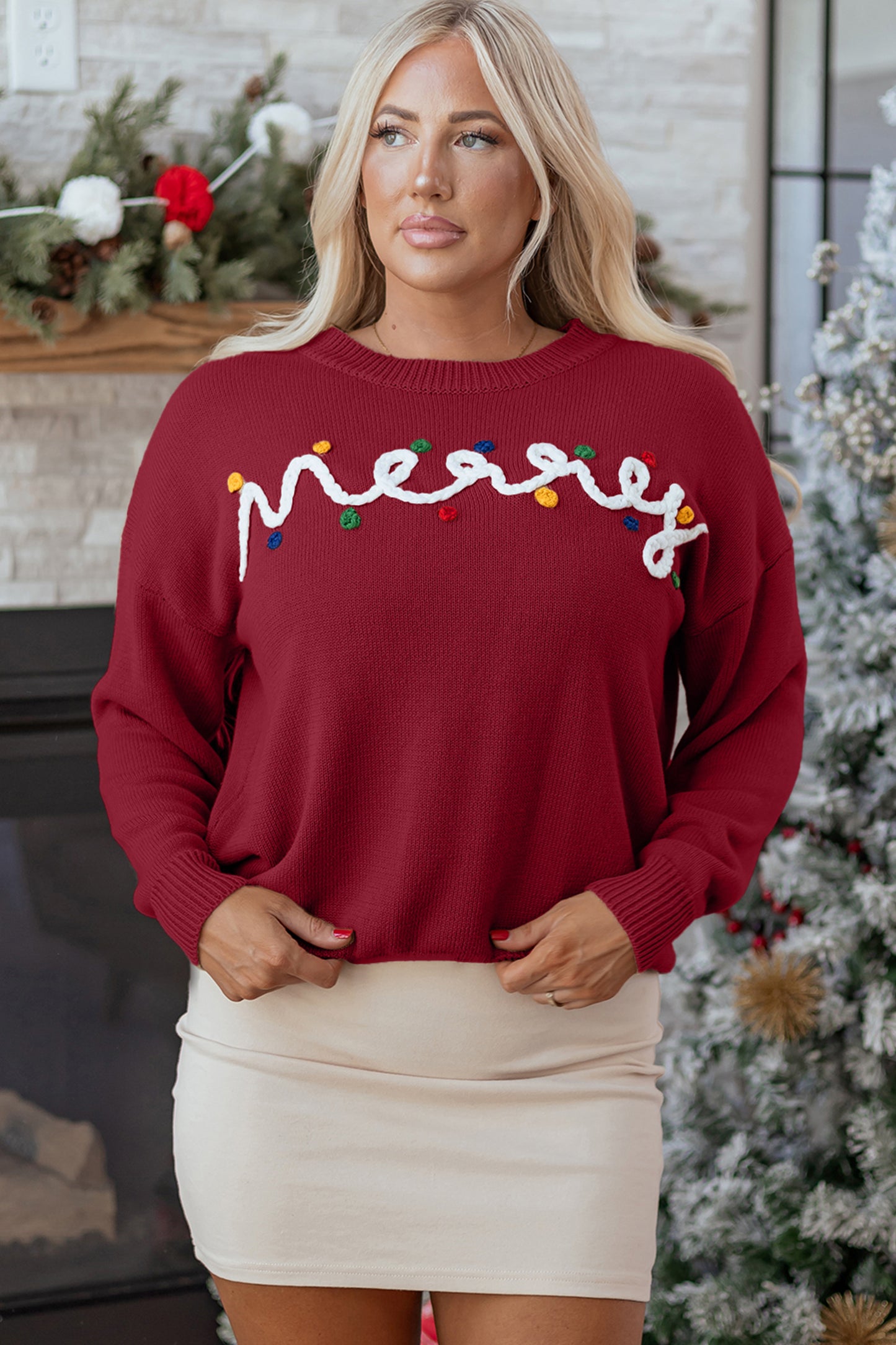 Christmas Merry Dot Dolman Sleeve Sweater