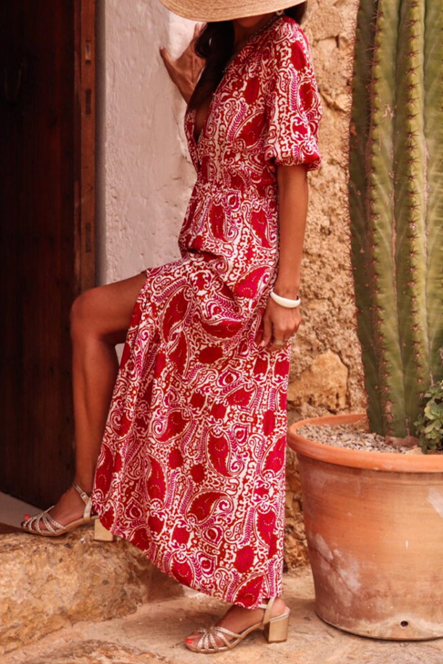 Paisley Puff Sleeve Maxi Dress