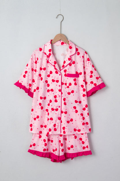 Cherry Bow Tie Top and Shorts Pajama Set