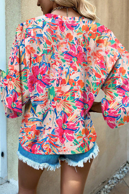 Floral Bell Sleeve V-Neck Blouse