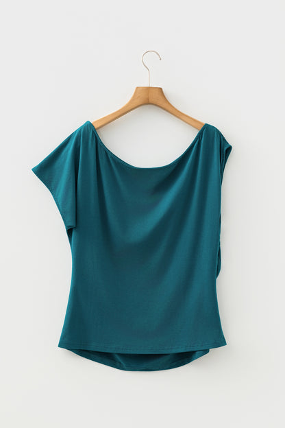 Plus Size Solid Asymmetric Neck Short Sleeve Blouse