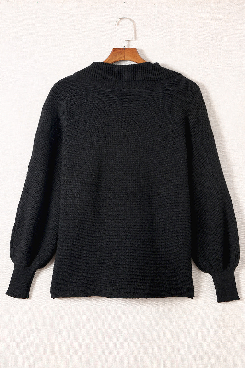 Plus Size Ribbed Collared V-Neck Sweater