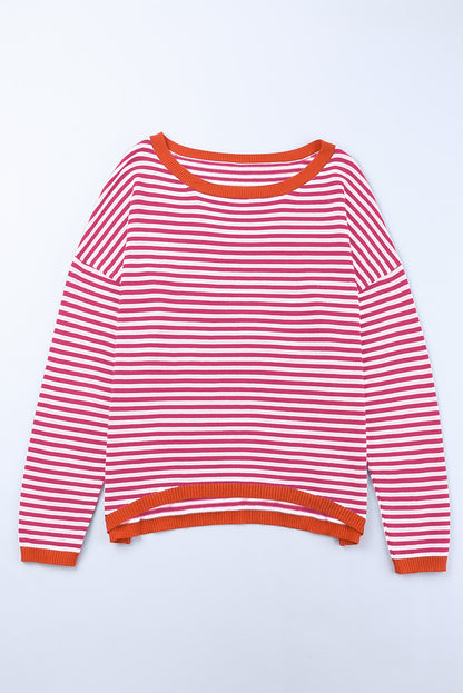 Stripe Contrast Drop Shoulder Sweater