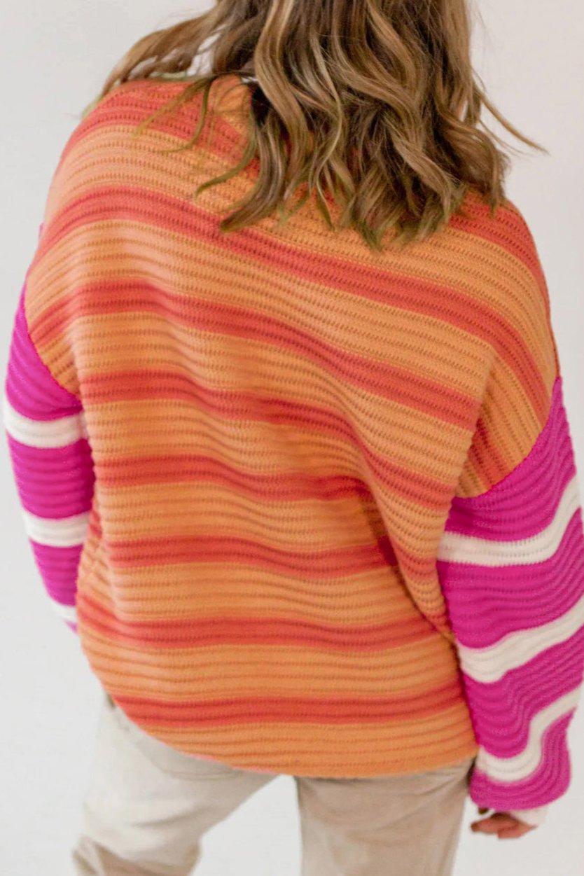 Stripe Colorblock Crewneck Sweater