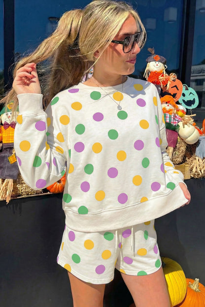 Polka Dot Pullover and Drawstring Shorts Set