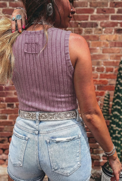 Solid Ribbed Knit Mineral Wash Tank Top