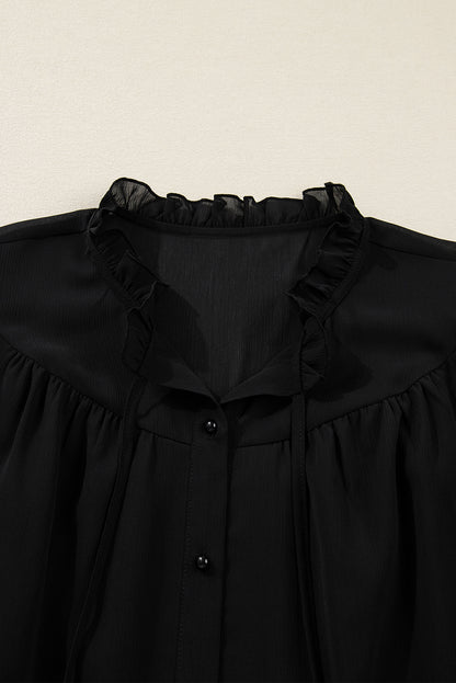 Plus Size Ruffle Balloon Sleeve Chiffon Shirt