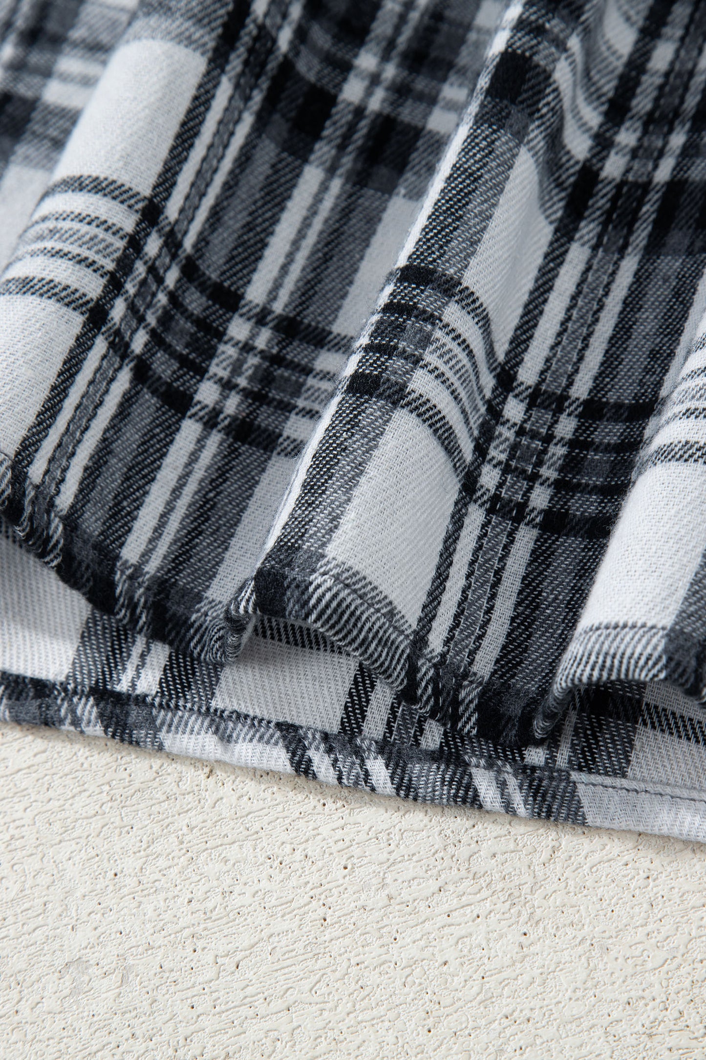 Plaid Quarter-Button Patchwork Long Sleeve Hooded Blouse