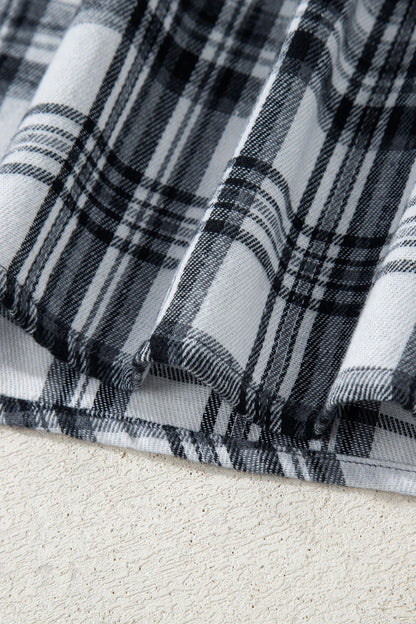 Plaid Quarter-Button Patchwork Long Sleeve Hooded Blouse