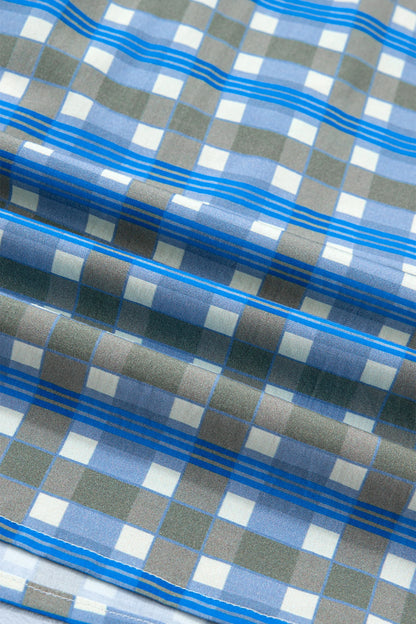 Plaid Long Sleeve Frilled Half Button Blouse