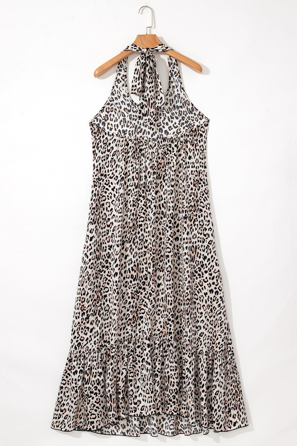 Leopard Backless Ruffle Maxi Dress