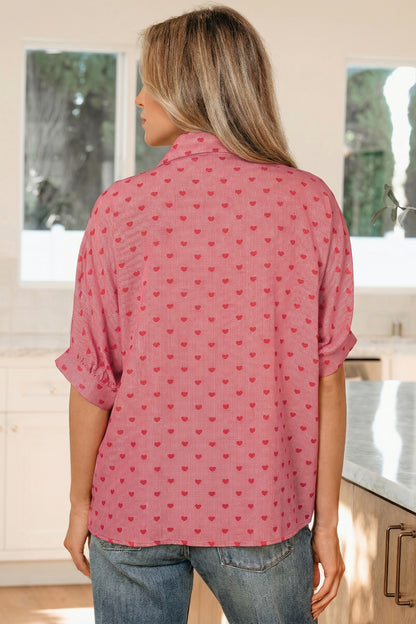 Valentine Heart Short Sleeve Buttoned Shirt