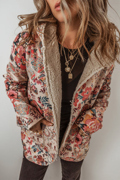 Floral Sherpa Lined Hooded Jacket