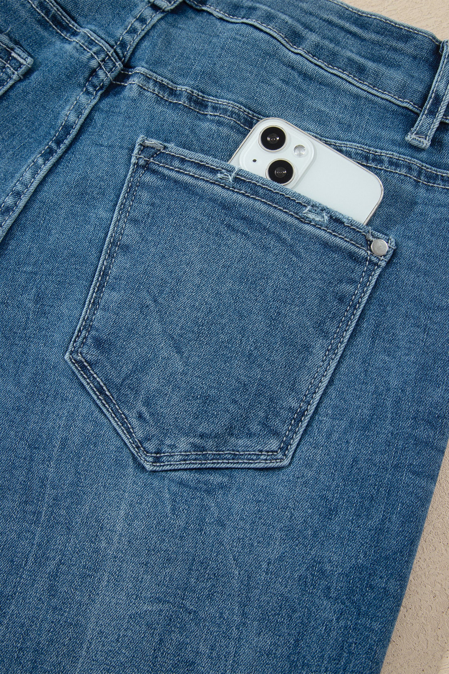 Denim High Waist Frayed Hem Flare Jeans