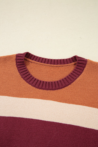 Checker Colorblock Knitted Drop Shoulder Sweater