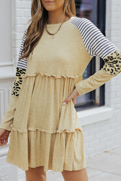 Striped Leopard Long Sleeve Dress