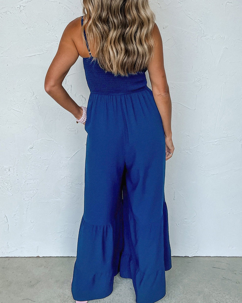 Smocked Ruffle Wide Leg Jumpsuit