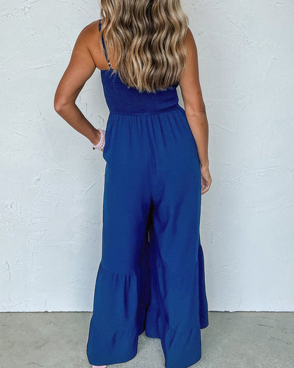 Smocked Ruffle Wide Leg Jumpsuit