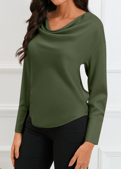 Drape Neckline Long Sleeve Blouse