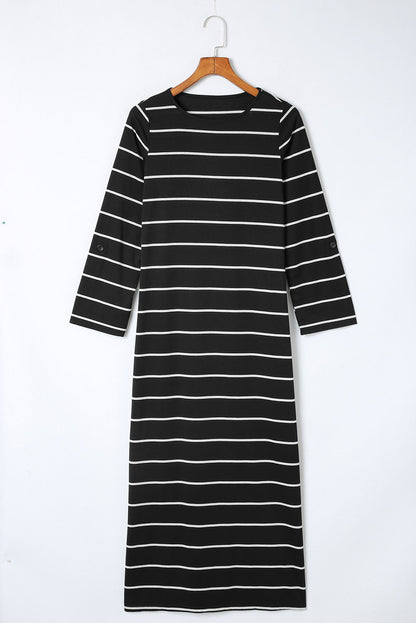 Stripe Tab Sleeve Midi Dress