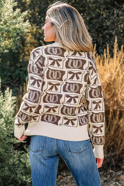 Western Bows & Horseshoes Long Sleeve Sweater