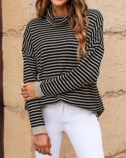 Stripe Turtleneck Long Sleeve Sweater