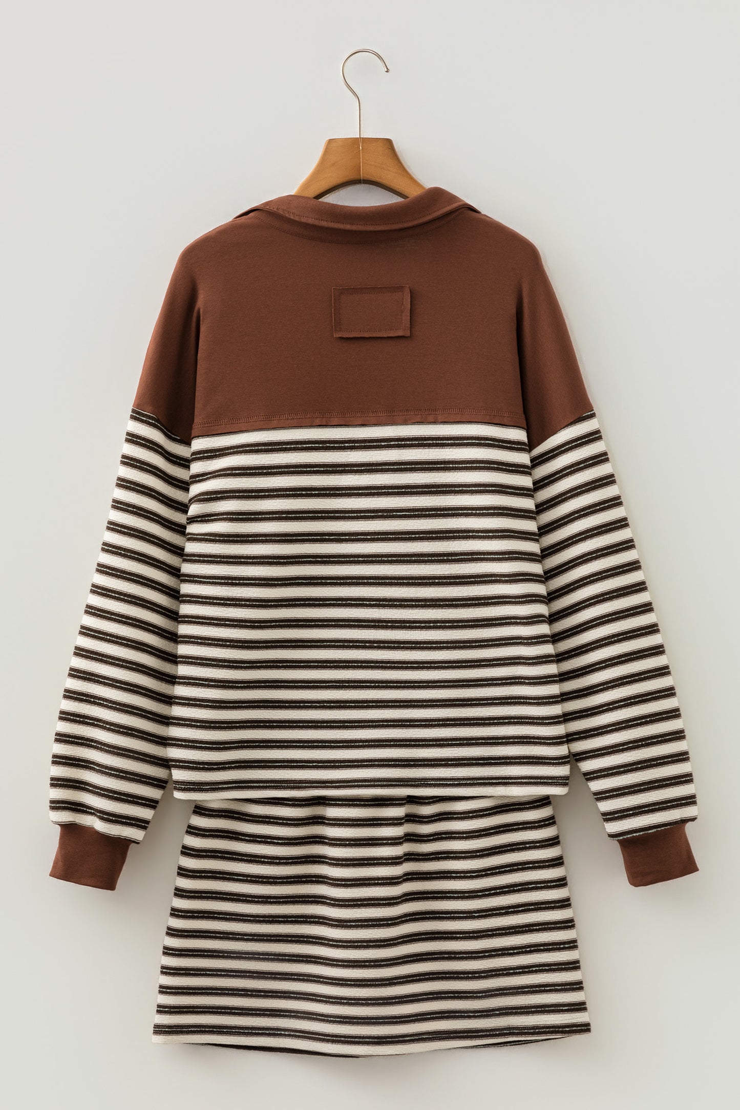 Stripe Buttoned Polo Collar Top & Mini Skirt Set