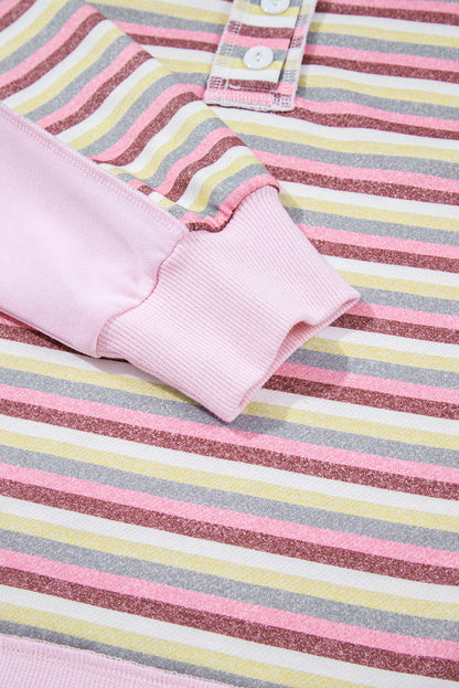 Stripe Patchwork Reverse Seam Henley Sweatshirt
