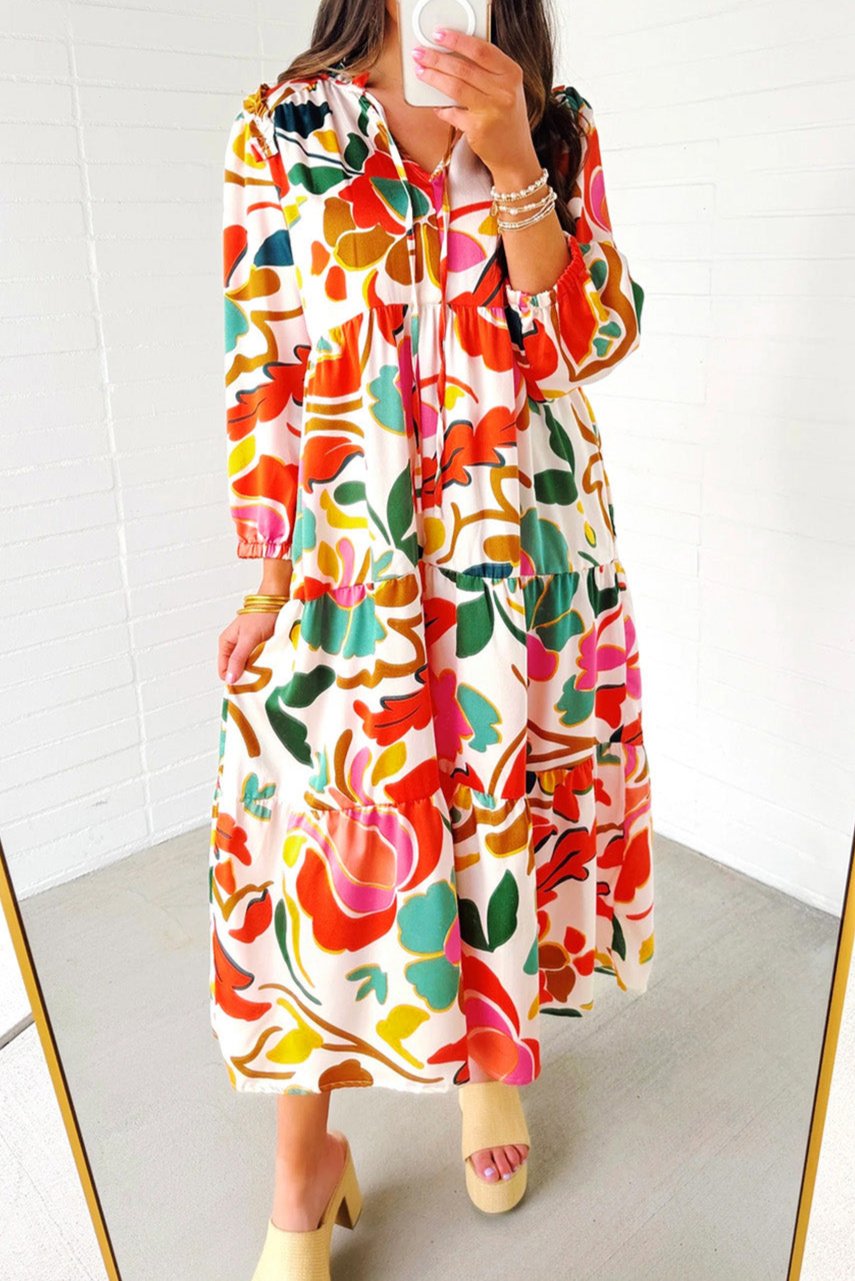 Floral V-Neck Tiered Maxi Dress