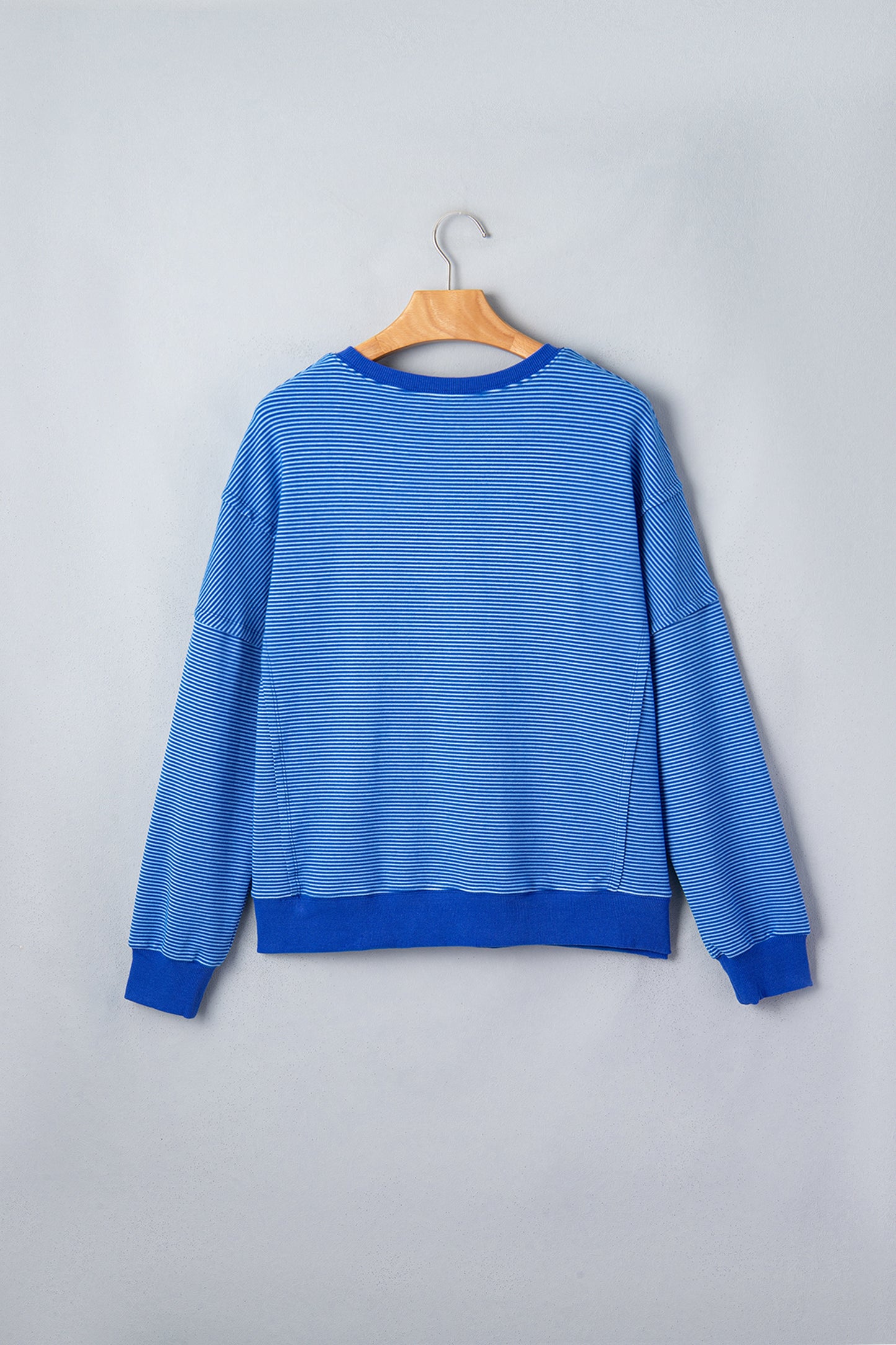 Stripe Ribbed Trim Long Sleeve Pullover Top