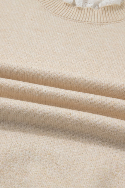 Lace Trim Patchwork Buttoned Cuff Sweater