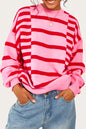 Stripe Bubble Sleeve Crewneck Sweater