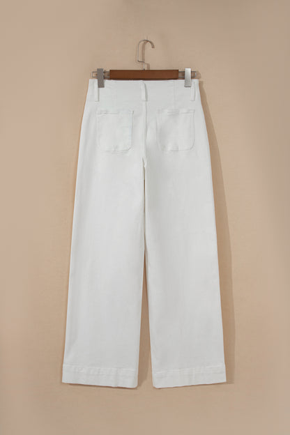 Denim 2-Button High Waist Wide Leg Jeans