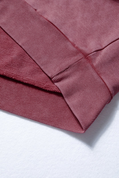 Lace Patchwork Mineral Wash Notched Neck Sweatshirt