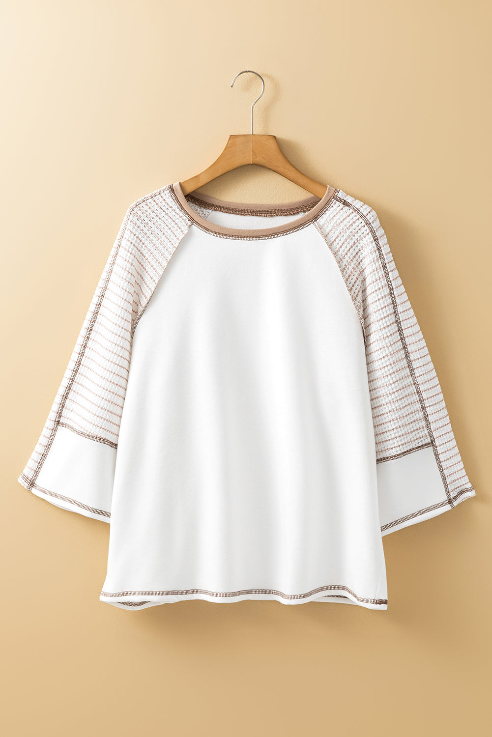 Stripe Patchwork 3/4 Raglan Sleeve Top