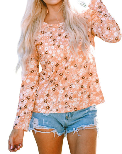 Floral Ribbed Long Sleeve Top